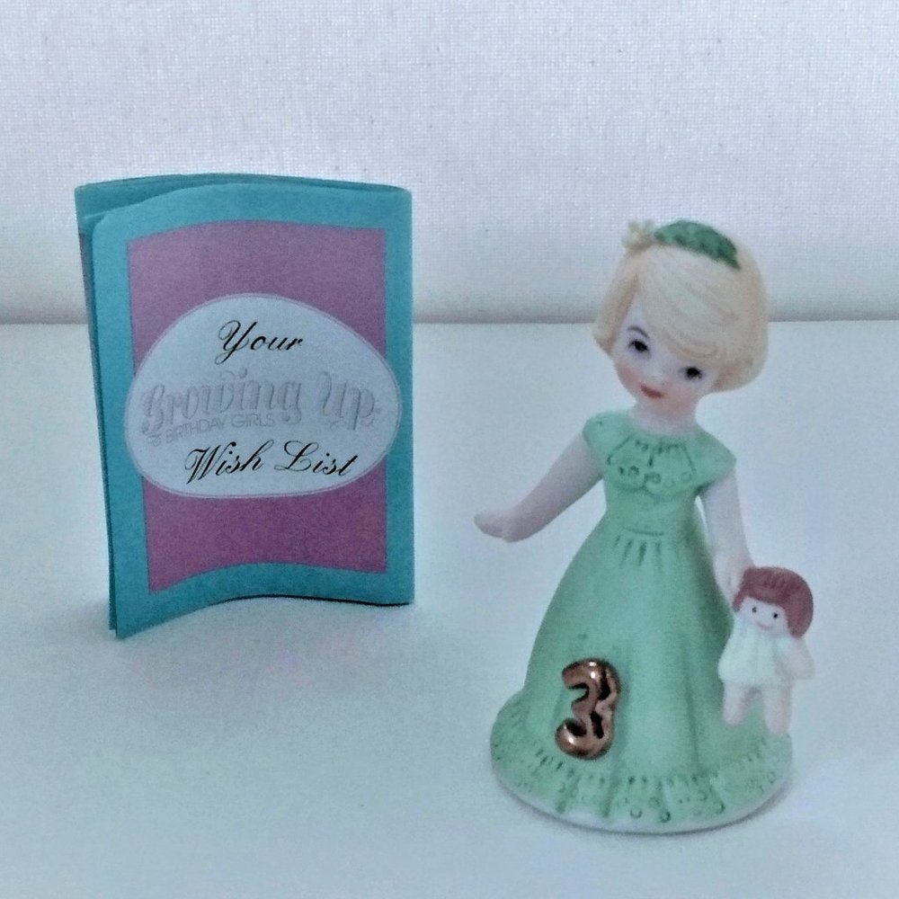 Vintage 1981 Enesco Blonde Growing Up Birthday Girl-Age 3-With Info. Leaflet